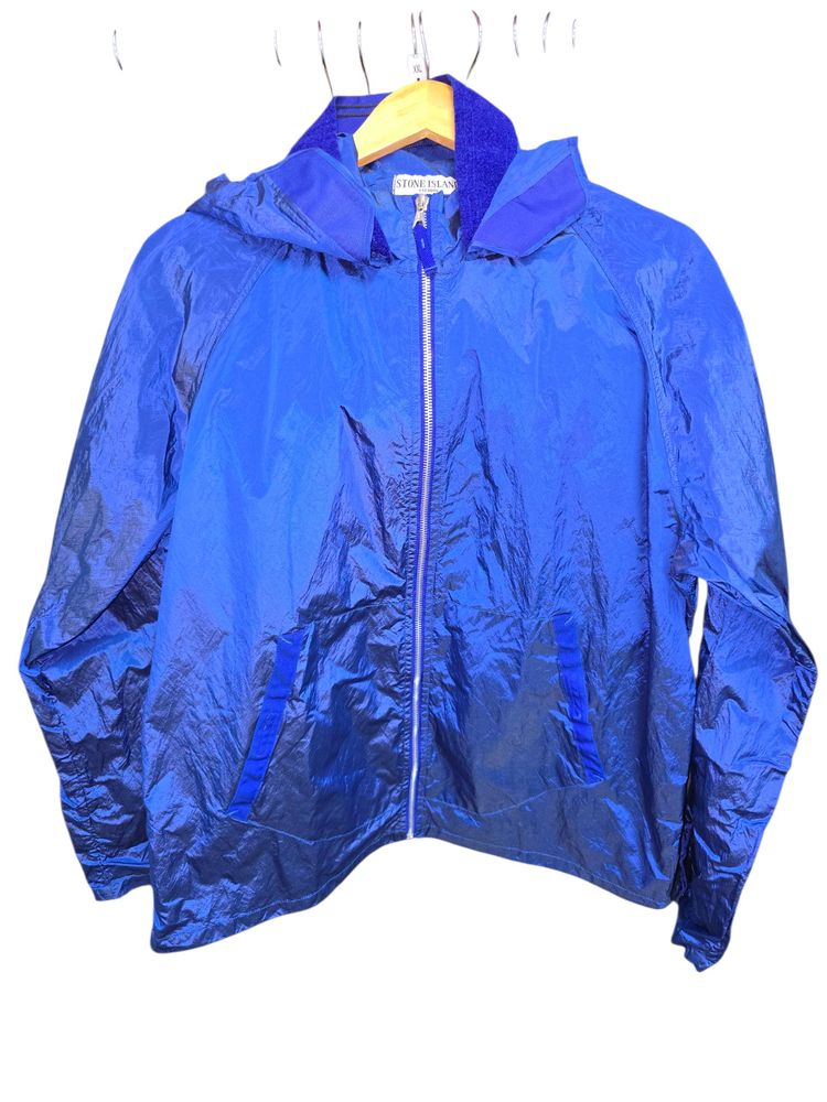 Stone Island Blue Nylon Metal Flock Hooded Jacket