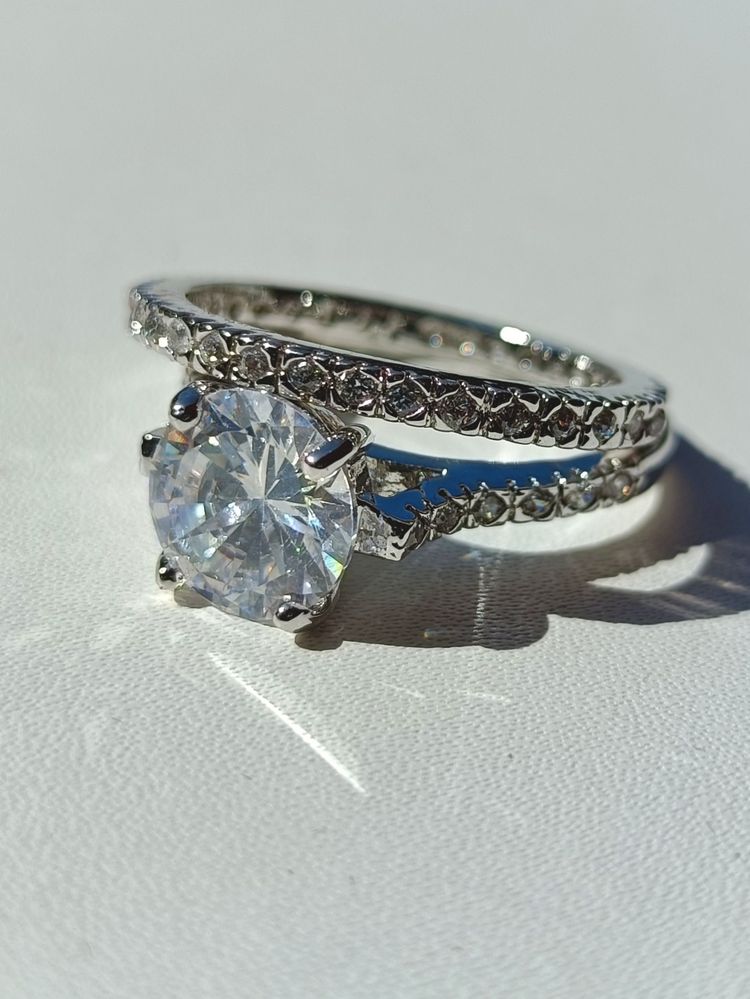 Bella Gone Silver-Tone Ring Set With Large Round Clear Stone And Smaller Stones product image