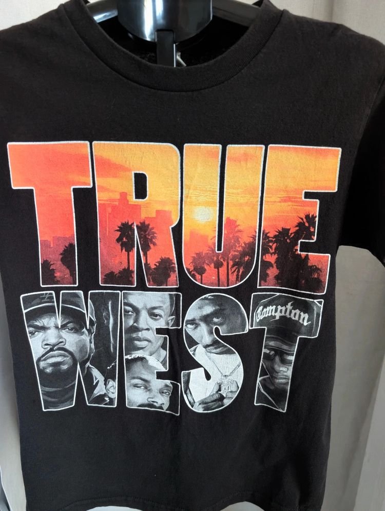 True West Rap T-Shirt Black Small S 2Pac Ice Cube Dr Dre West Coast Graphic Top image 4