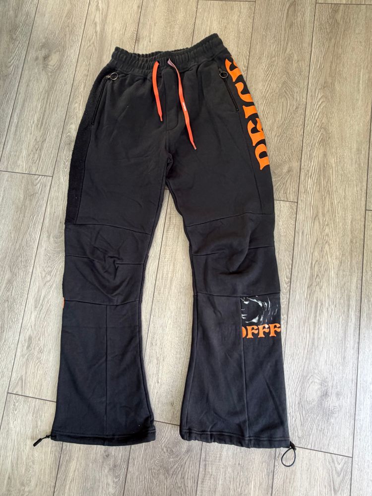 Off-White Black Pants With Orange Text And Drawstrings