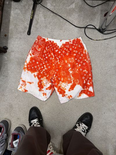 orange and white patterned shorts LV Bandana