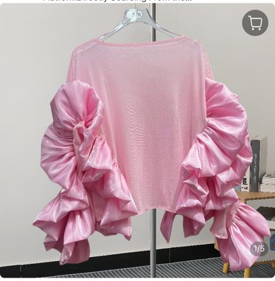 Pink Top With Large Ruffled Sleeves