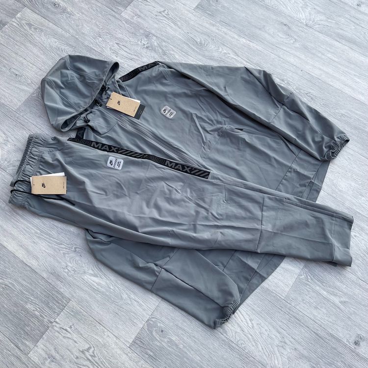 Nike Air Max Woven Tracksuit Zip Windbreaker Hoodie Track Pants Set - Grey