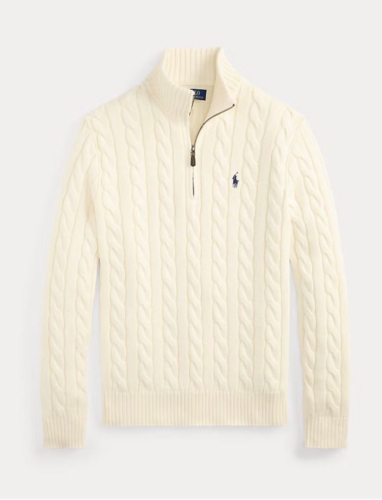 Polo Ralph Lauren Cream Cable Knit Half-Zip Sweater image 1