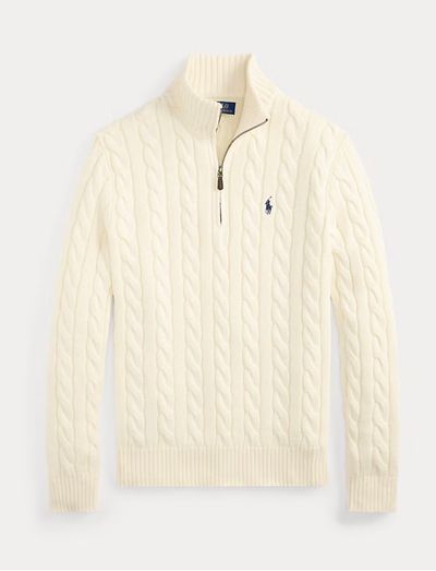 Polo Ralph Lauren Cream Cable Knit Half-Zip Sweater