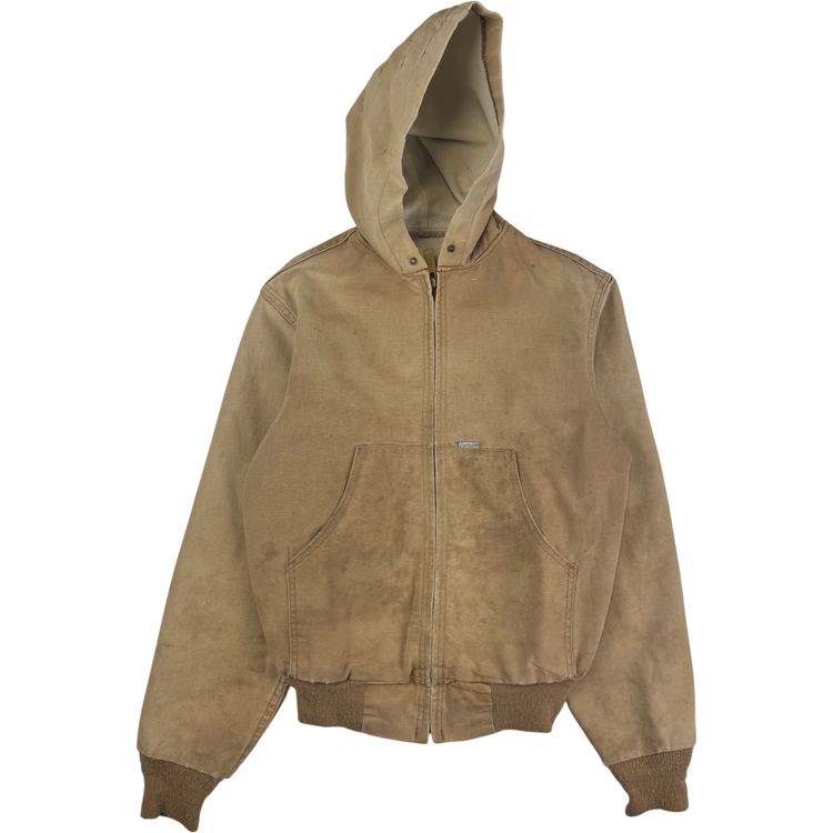 Vintage 80's Carhartt Active Hooded Workwear Jacket Beige imagen 1