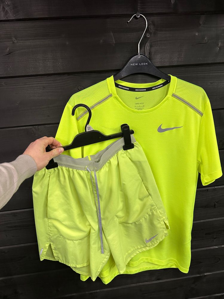 Nike miler Neon volt Yellow T-Shirt And Shorts Set