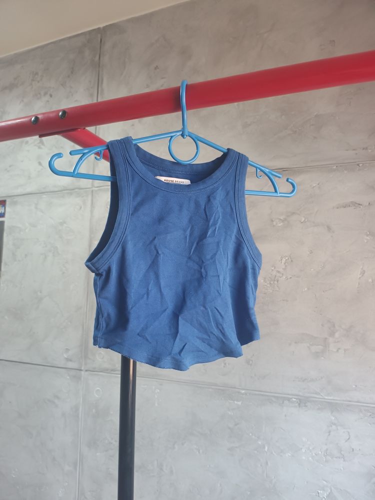 Blue Sleeveless Crop Top