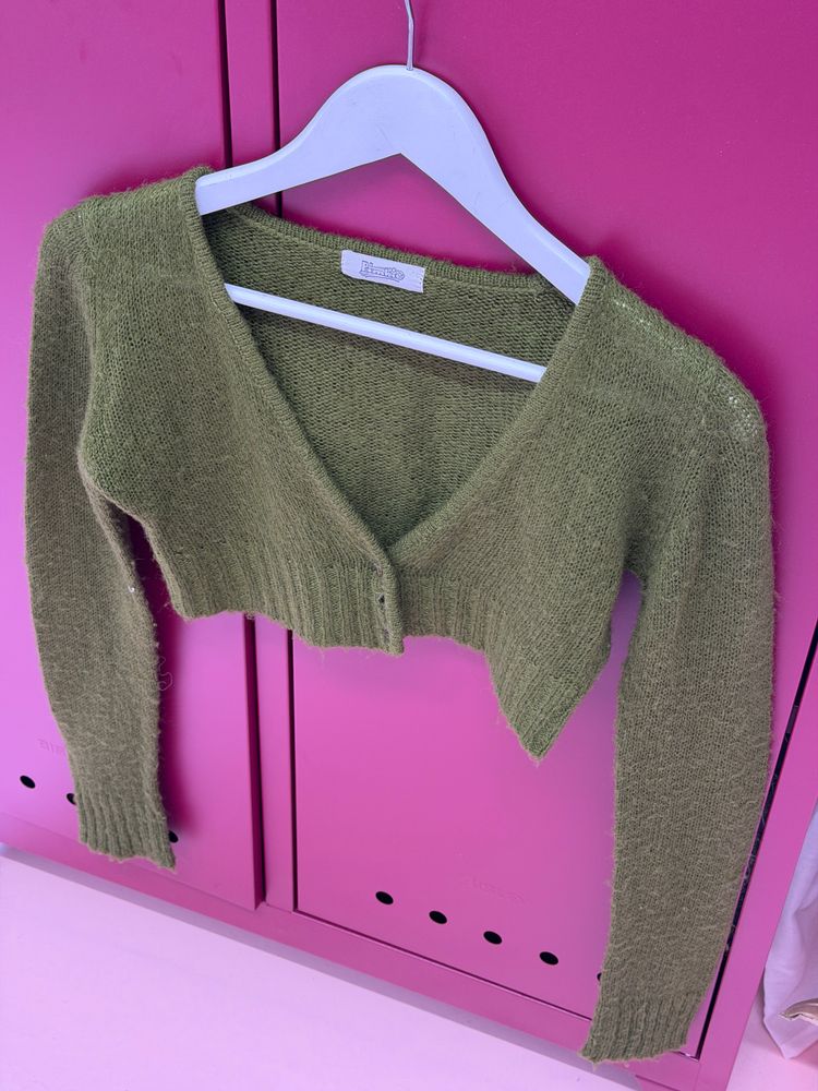 Green Cropped Cardigan