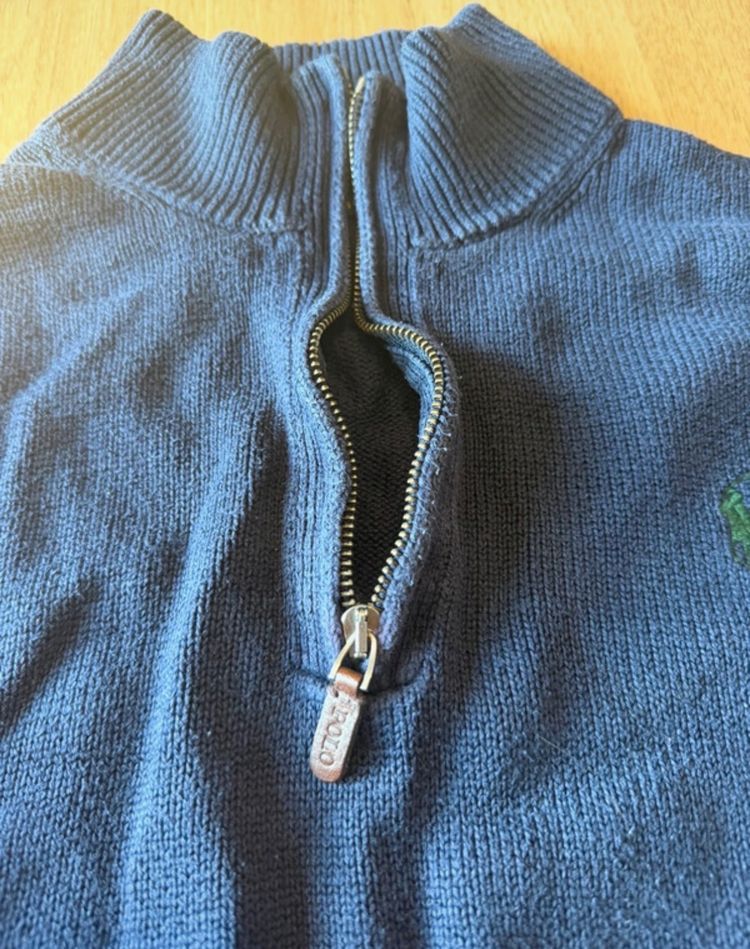 Polo Ralph Lauren Navy Blue Quarter-Zip Sweater obraz 2