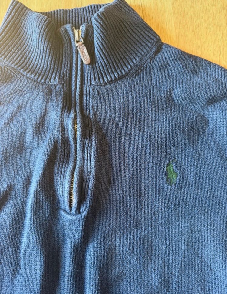 Polo Ralph Lauren Navy Blue Quarter-Zip Sweater obraz 3