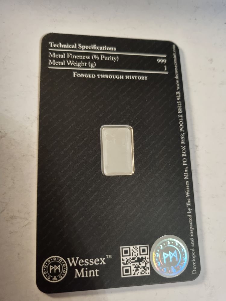 Britannia wessex Mint 1G 999 Solid Silver Bar obraz 2