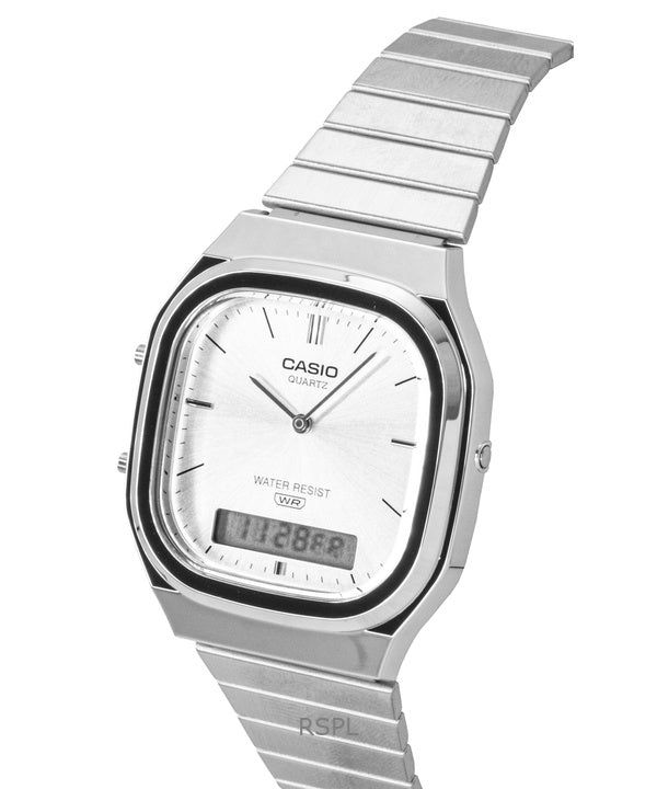 Casio Vintage Analog Digital Stainless Steel Silver Dial Quartz AQ-240E-7A Unisex Watch imagen 2
