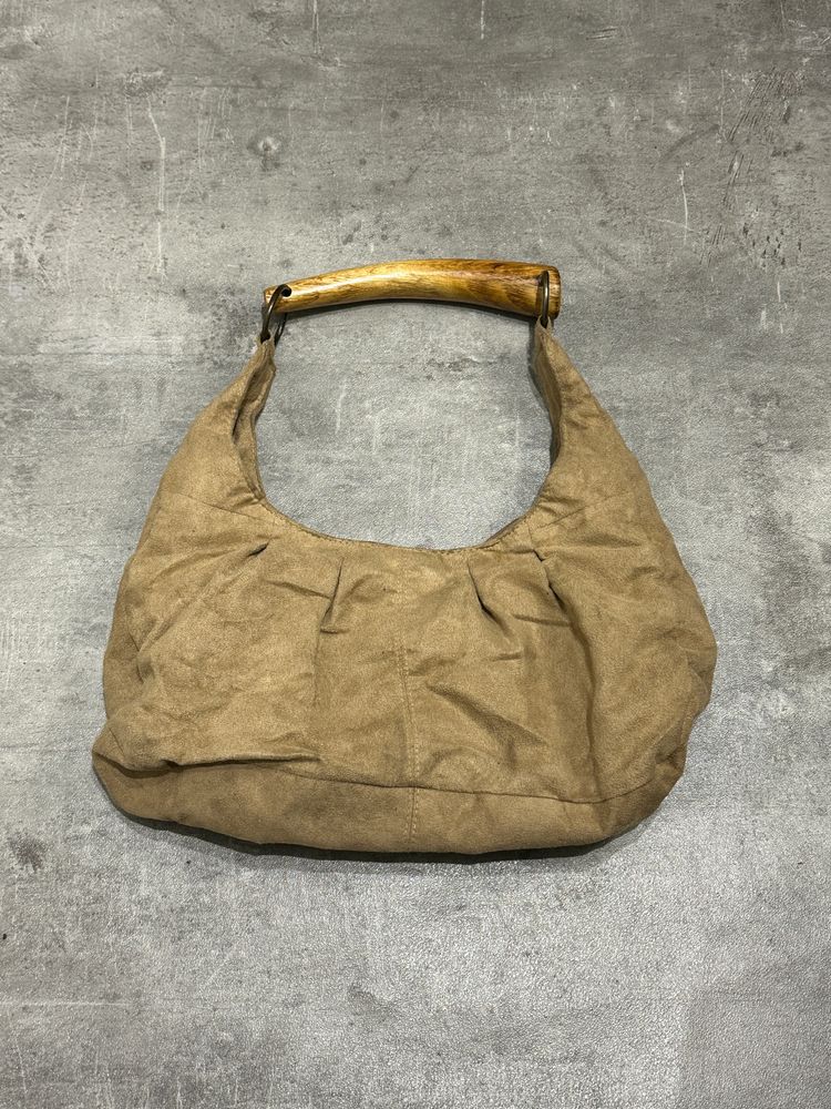Brown Handbag With Wooden Handle