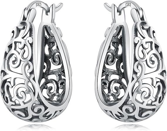 Silver Filigree Hoop Earrings
