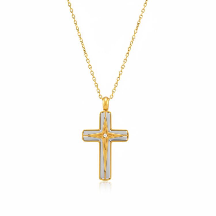 Collana SACRED LIGHT Gold | Croce Bicolore in Acciaio Inox – Eldra Milano