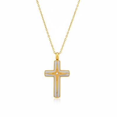 Collana SACRED LIGHT Gold | Croce Bicolore in Acciaio Inox – Eldra Milano