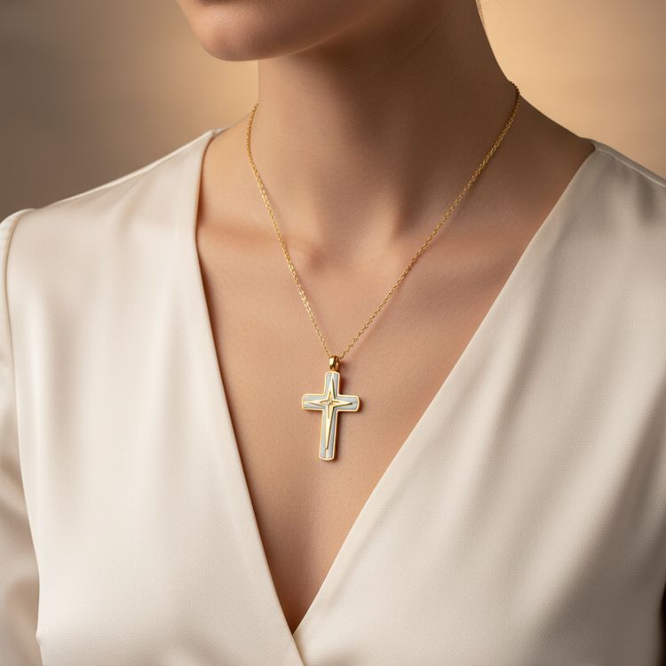 Collana SACRED LIGHT Gold | Croce Bicolore in Acciaio Inox – Eldra Milano image 3