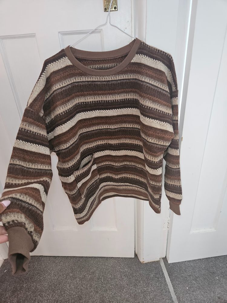 striped brown and beige sweater