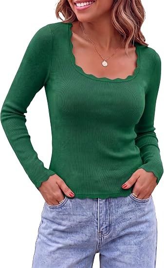 Green Ribbed Long Sleeve Top image 4