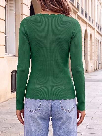 Green Ribbed Long Sleeve Top image 3