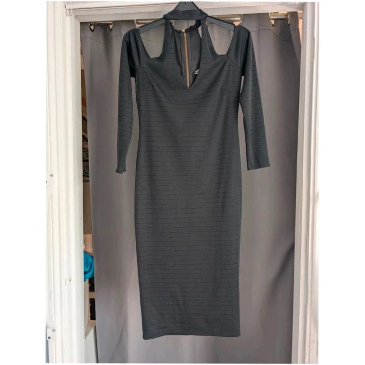 Miss Selfridge Black Bandage Cold Shoulder Midi Dress UK 10 Bodycon obraz 1