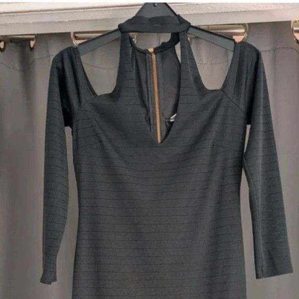 Miss Selfridge Black Bandage Cold Shoulder Midi Dress UK 10 Bodycon obraz 6