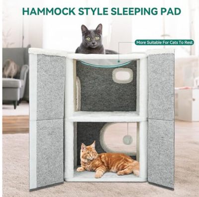 Cat Cave Bed with Scratching Post, Ball & Platform – Indoor Cat Tree Tower UK 2