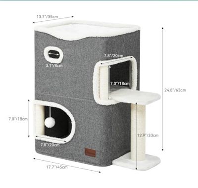 Cat Cave Bed with Scratching Post, Ball & Platform – Indoor Cat Tree Tower UK 5