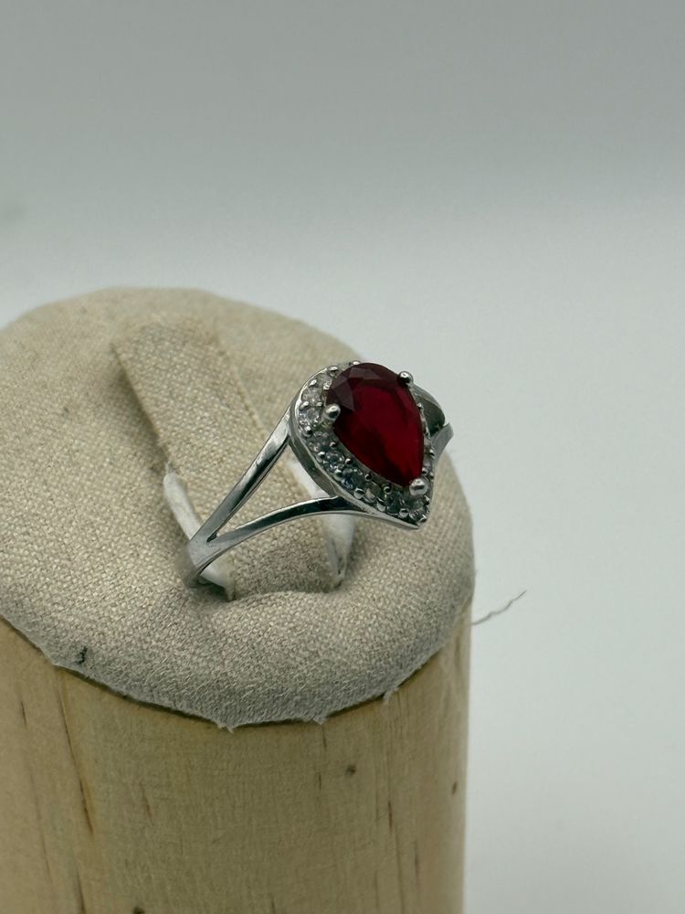 Other Sterling Silver 924  Ring With Red Teardrop Gemstone And Small Clear Stones product image