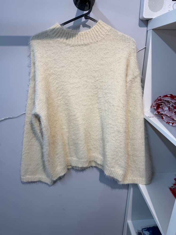 Cream Cream Fuzzy Sweater - Viral and trending product image