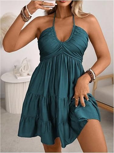 Teal Halter Neck Dress image 3