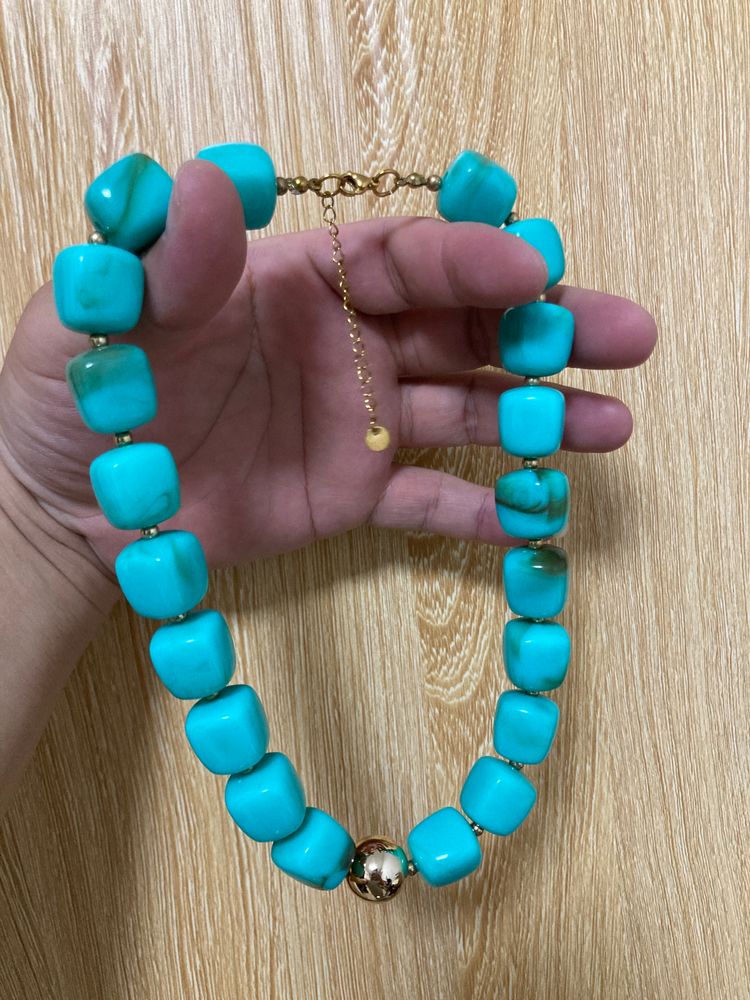 Anthropologie Turquoise Bead Necklace With Gold Clasp product image