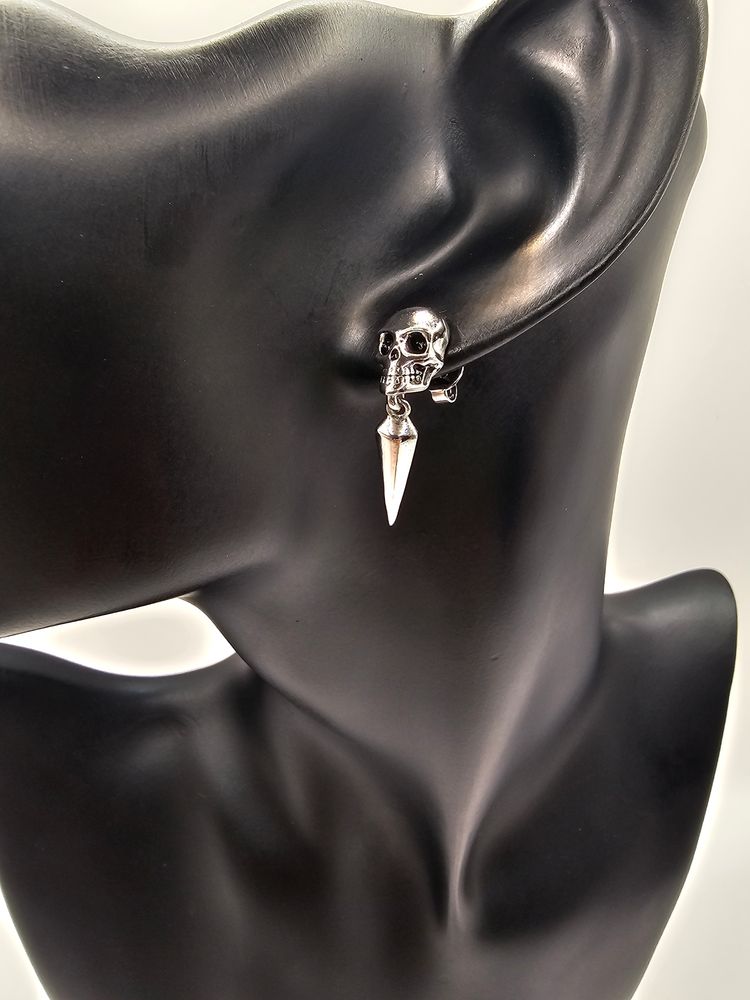 Other Silver Stainless Steel Skull Spike Dangle Gothic Earrings product image