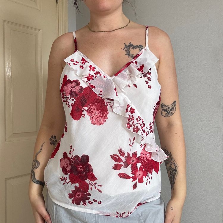 White Floral Ruffle Camisole Top