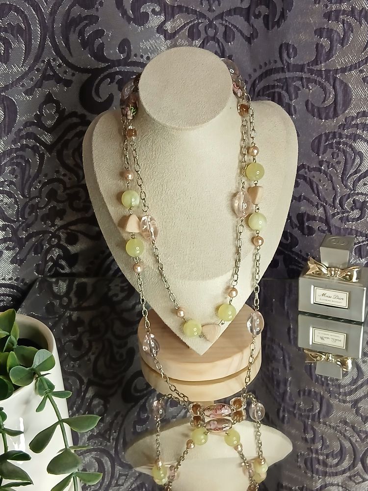 Pastel & Sage Green Multi-Bead Statement Necklace image 3