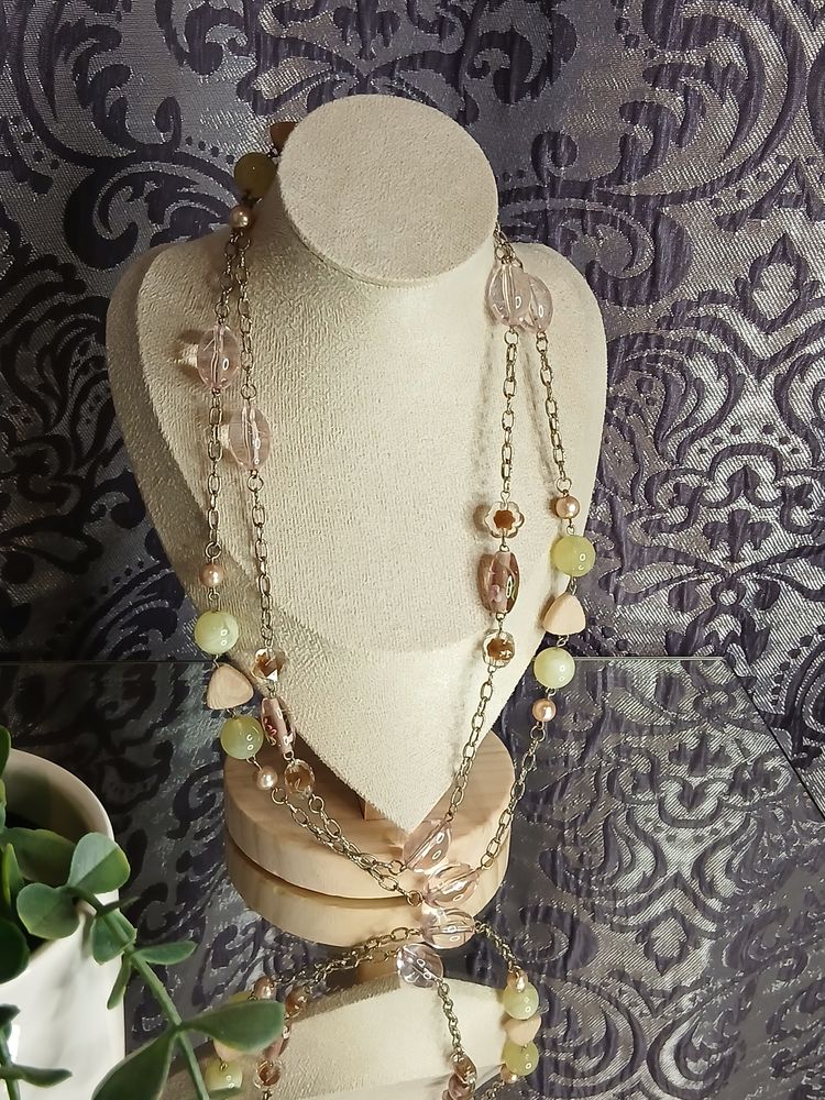Pastel & Sage Green Multi-Bead Statement Necklace image 1