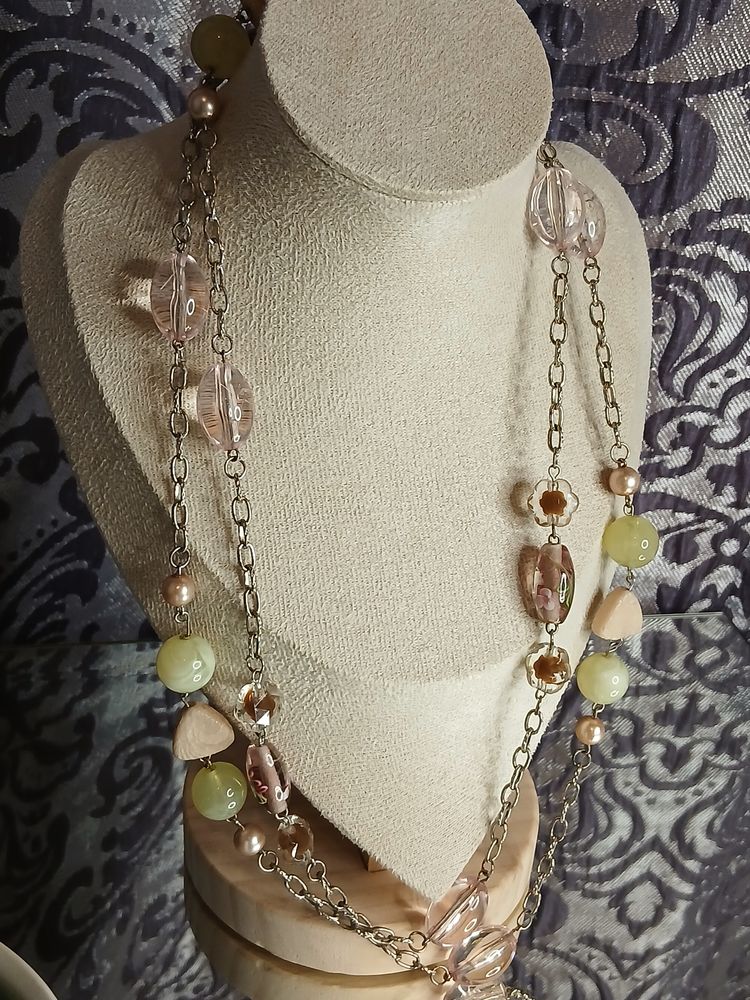 Pastel & Sage Green Multi-Bead Statement Necklace image 2