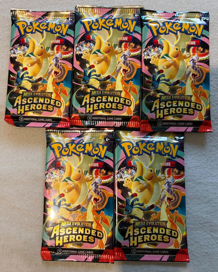 5 x Pokémon Mega Evolution Ascended Heroes Trading Card Game Booster Packs