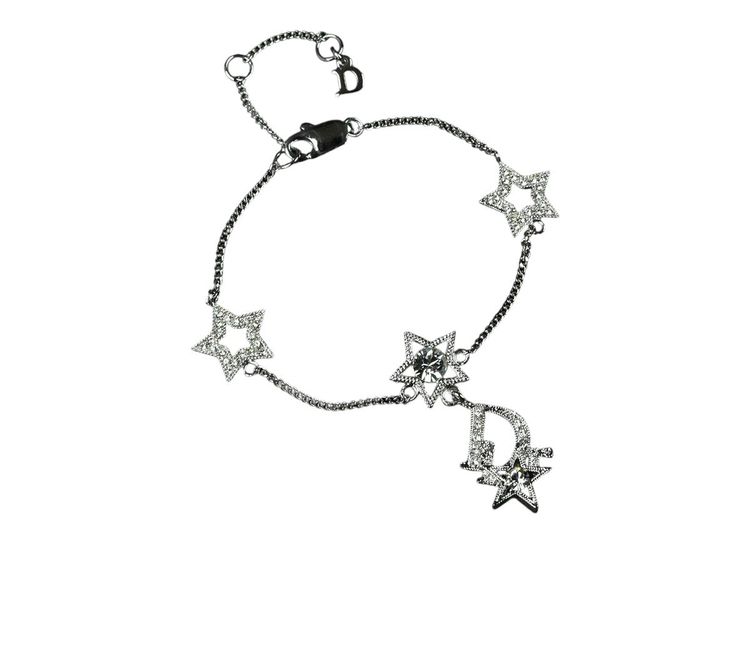 Christian Dior Silver Rhinestone Star Chain Bracelet