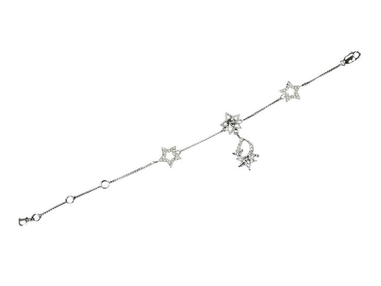 Christian Dior Silver Rhinestone Star Chain Bracelet 7