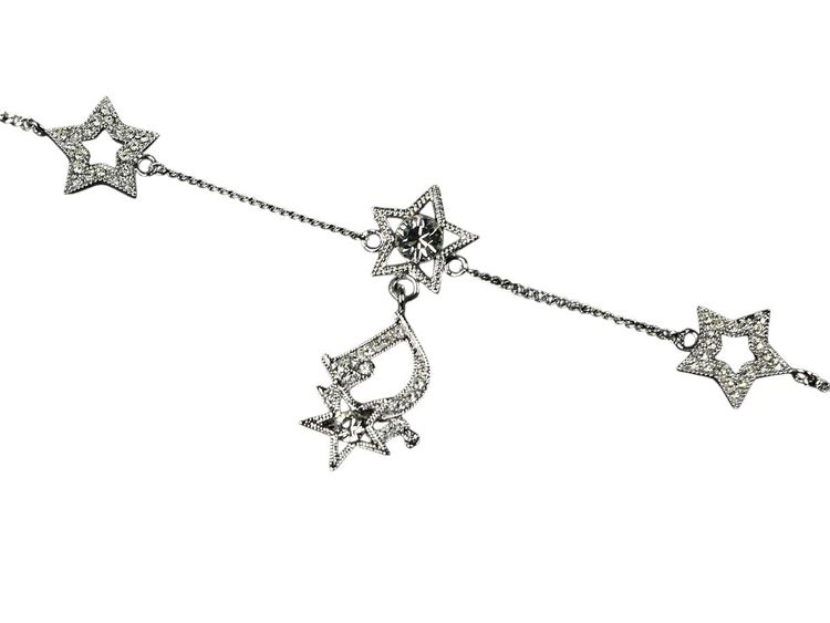 Christian Dior Silver Rhinestone Star Chain Bracelet 6