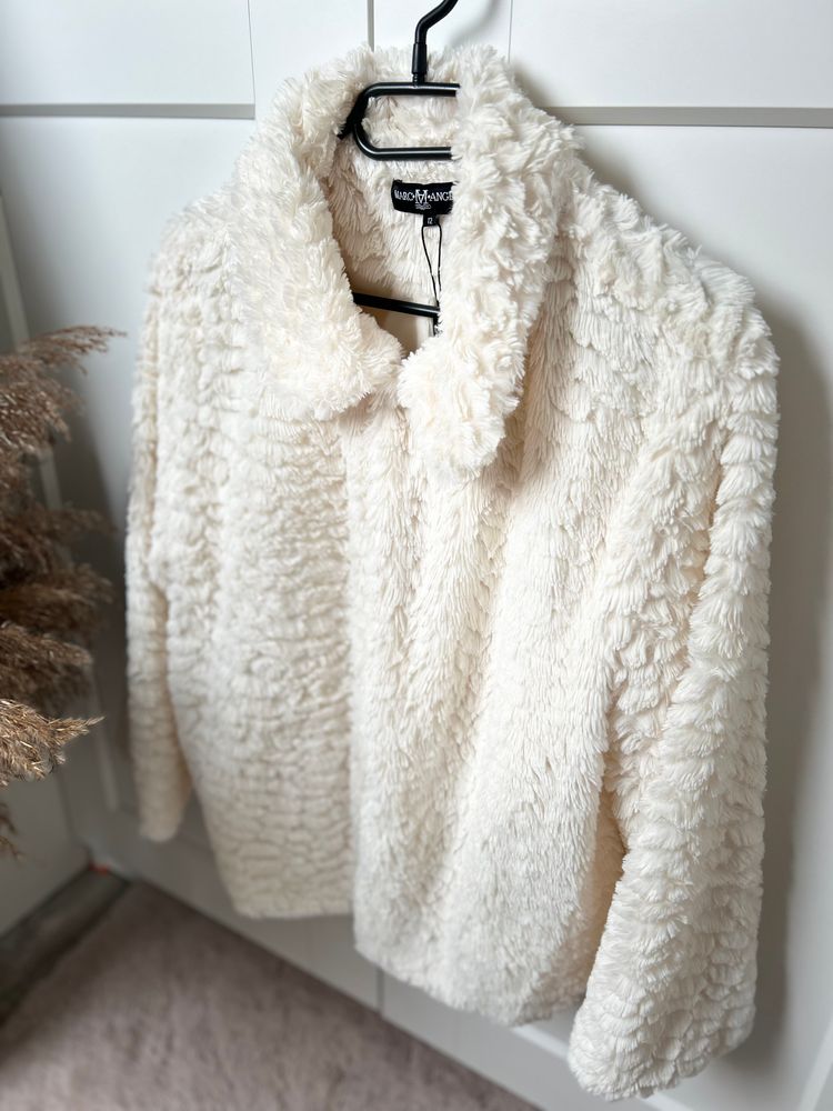 Jesienne zimowe futerko 38 M kremowe ciepłe | Marc Angelo cream textured jacket 2