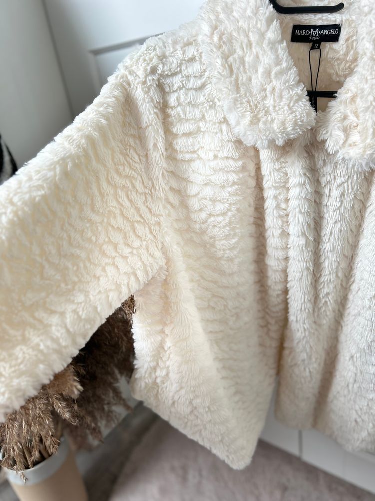Jesienne zimowe futerko 38 M kremowe ciepłe | Marc Angelo cream textured jacket 4