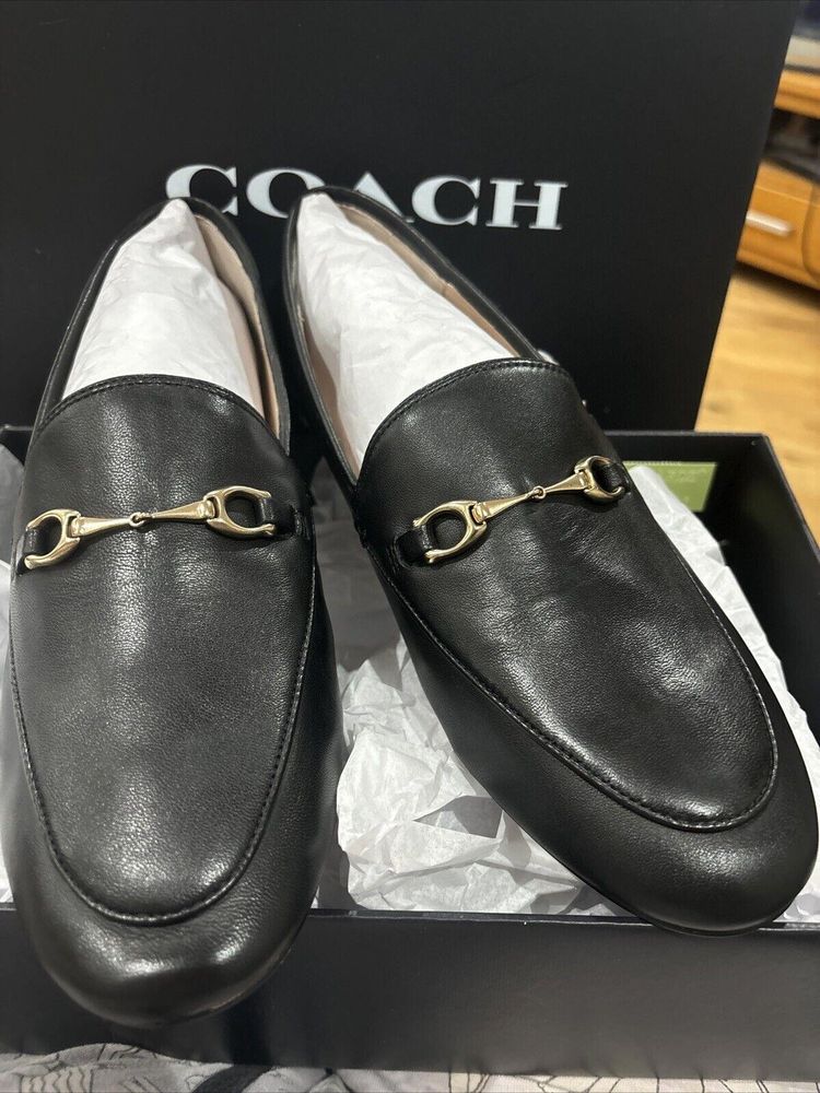 COACH Black Haley Leather Loafer UK 7.5 BNIB Rrp £195 Genuine imagen 1