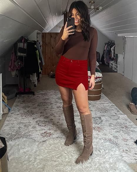 Red Mini Skirt With Front Slit image 3