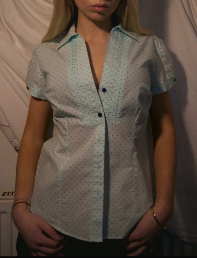 Other Vintage Polka dot Light Blue Short Sleeve Button-Up Shirt product image