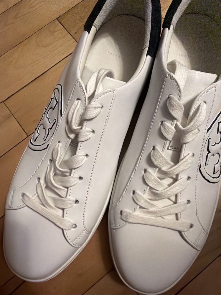 TORY BURCH Howell Court Sneakers White Leather Navy Suede / Logo Size UK 8.5 BN image 1