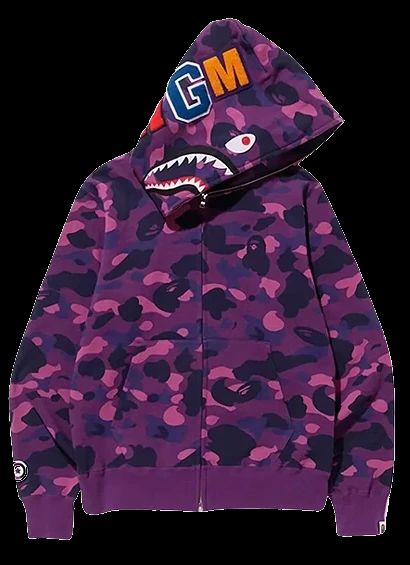 A Bathing Ape / Bape Color Camo Shark Full Zip Hoodie Purple image 1