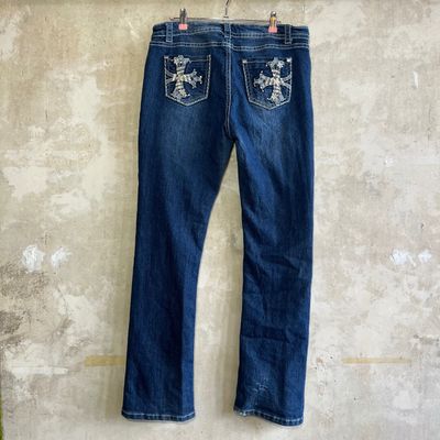 Blue Denim Jeans With Embellished Back Pockets